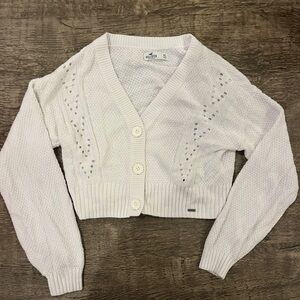 Hollister Ivory Cropped Eyelet Knit Cardigan